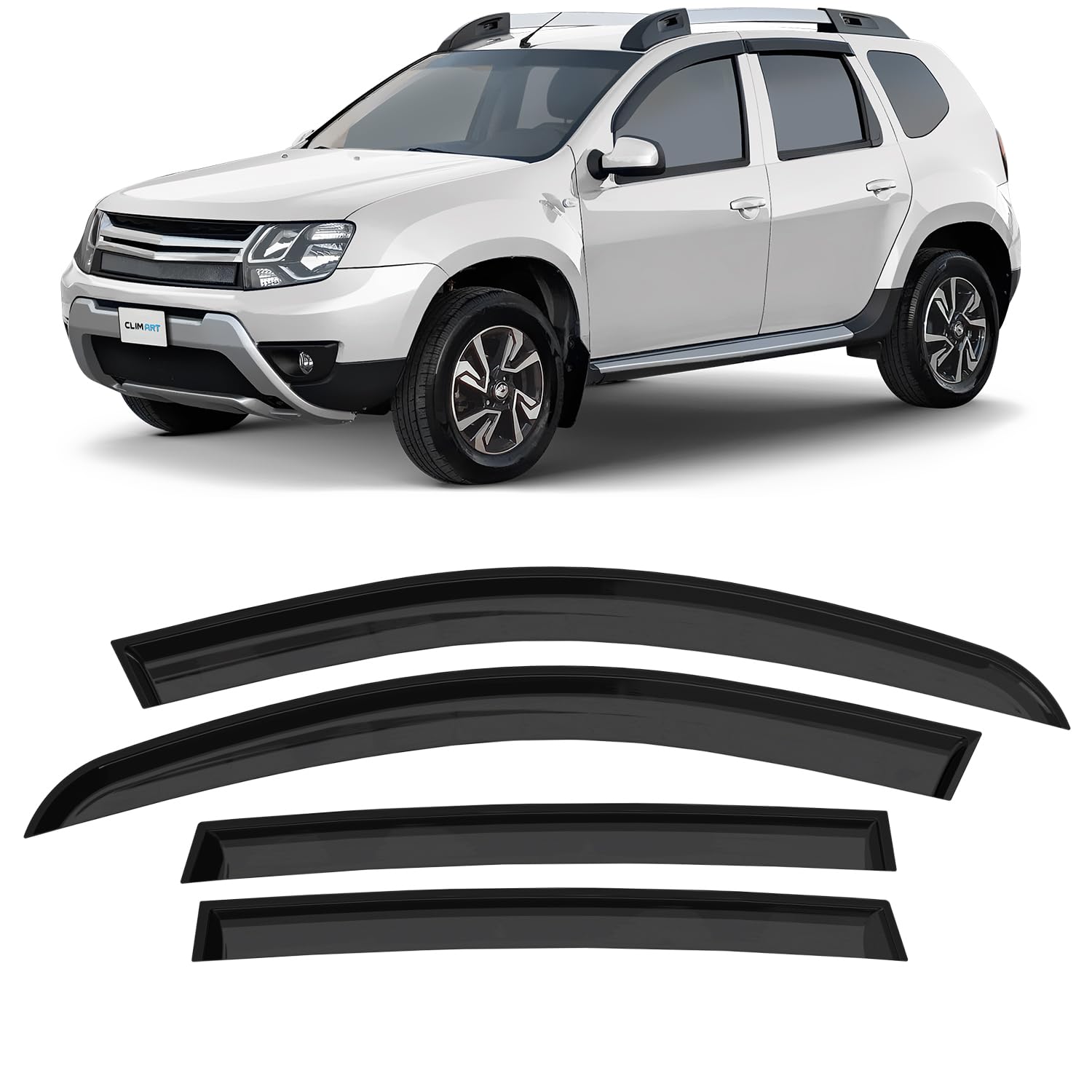 CLIM ART Windabweiser für/kompatible mit Dacia Duster 2010-2017 (I) - Stick-on Regenabweiser - Autofenster Sonnen-& Regenschutz - Windabweiser Autofenster - Einfache Montage - Garantie 4 Set D von CLIM ART