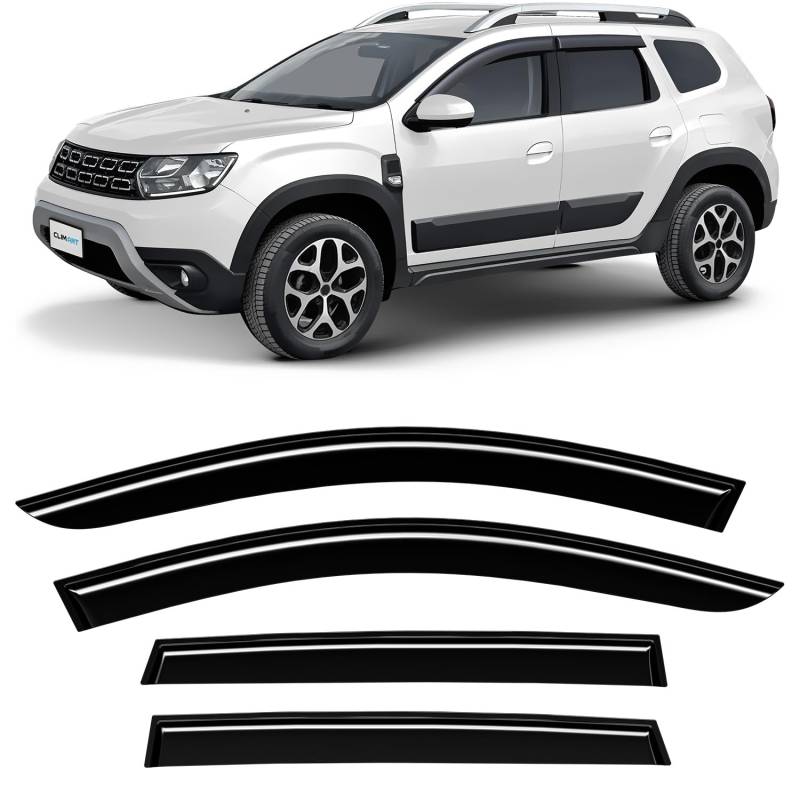 CLIM ART Windabweiser für/kompatible mit Dacia Duster SUV 2017-2024 (II)- Stick-on Regenabweiser - Autofenster Sonnen-& Regenschutz - Windabweiser Autofenster - Einfache Montage - Garantie 4 Set S von CLIM ART