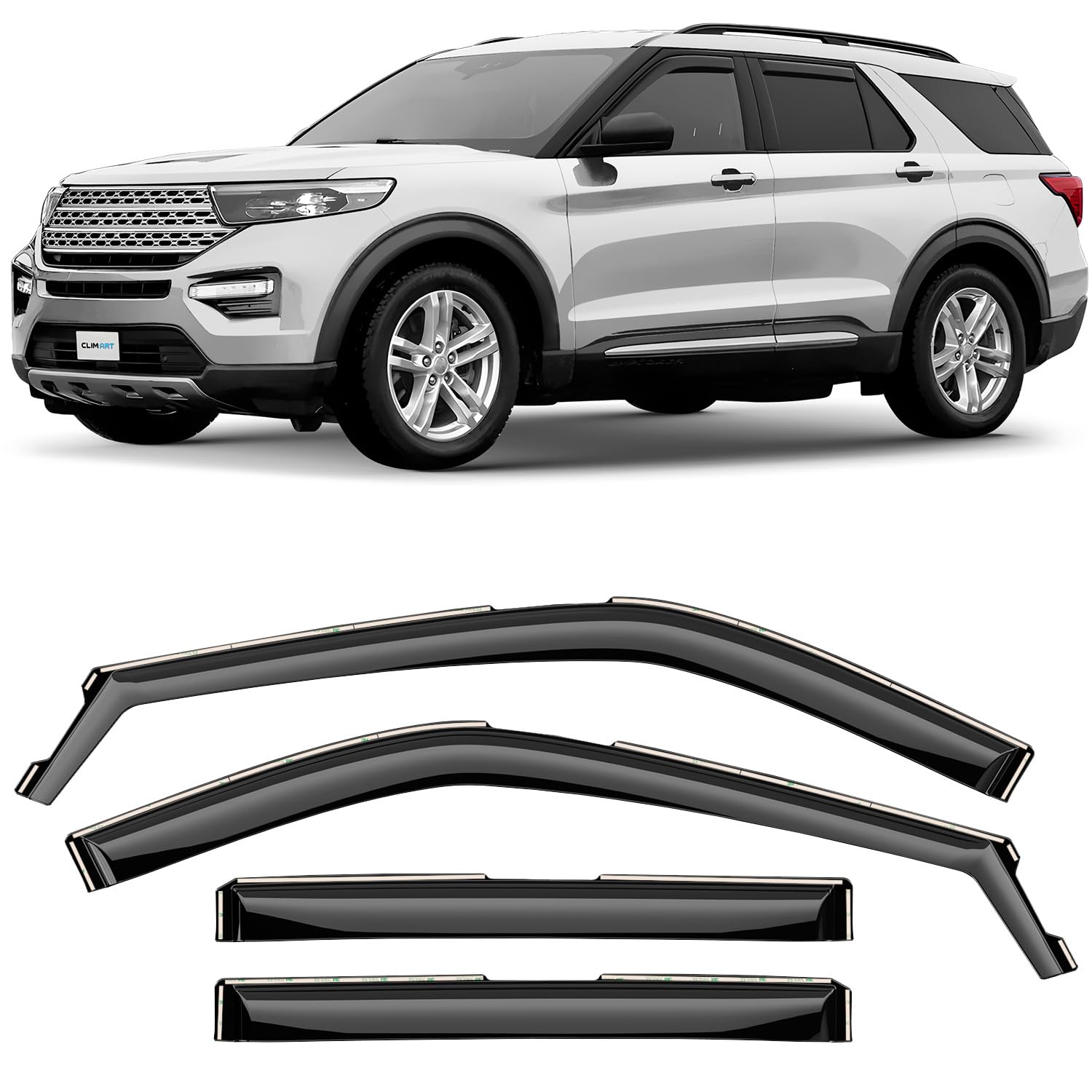 CLIM ART Windabweiser für/kompatible mit Ford Explorer 2020-2024 SUV, Autofenster Regenschutz, Regenabweiser, Integrierte Deflektoren, 4 Stück von CLIM ART