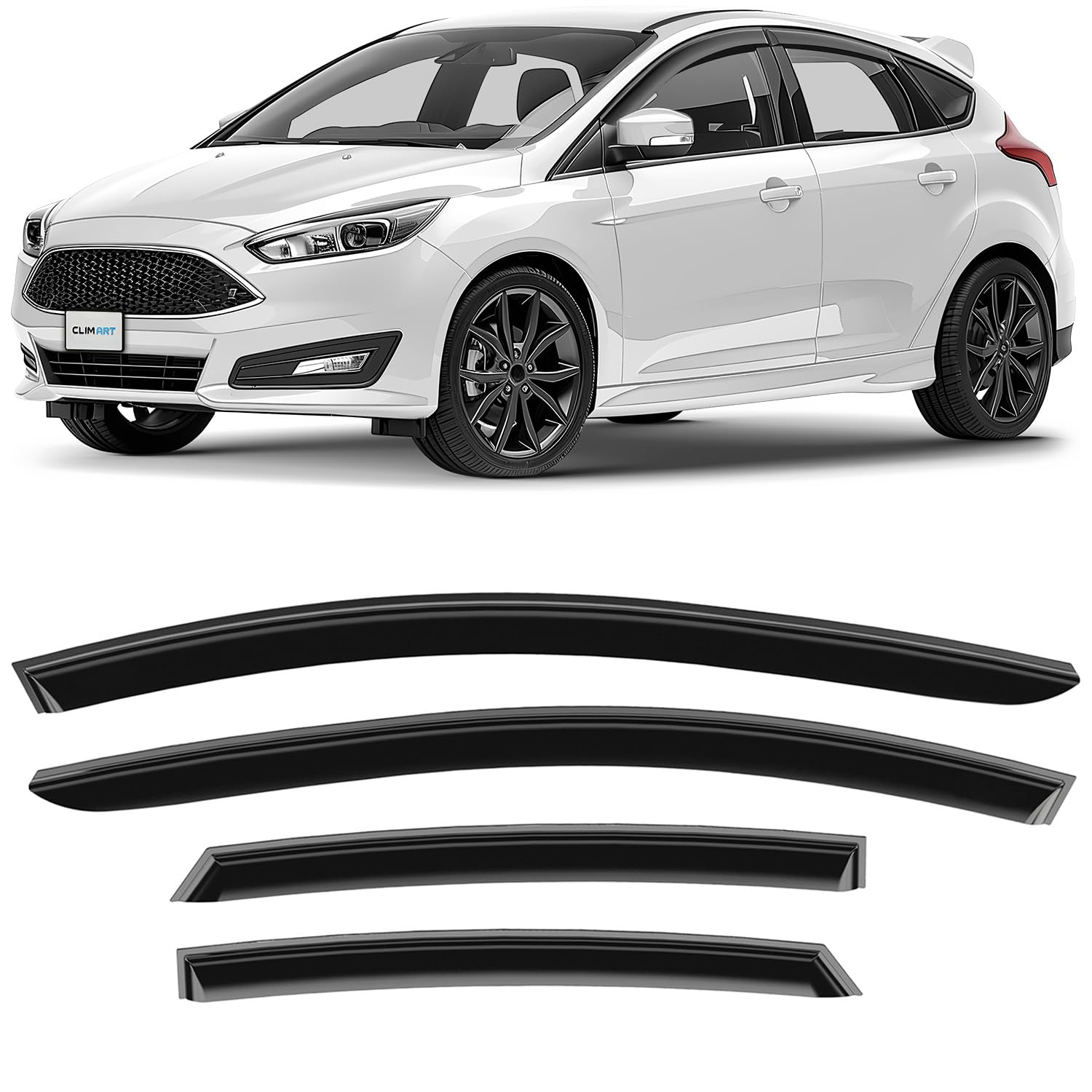 CLIM ART Windabweiser für/kompatible mit Ford Focus III Schrägheck 2010-2017 - Stick-on Regenabweiser - Autofenster Sonnen-& Regenschutz - Windabweiser Autofenster - Einfache Montage - Garantie 4 Set von CLIM ART