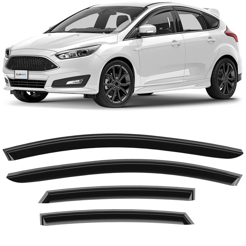 CLIM ART Windabweiser für/kompatible mit Ford Focus III Schrägheck 2010-2017 - Stick-on Regenabweiser - Autofenster Sonnen-& Regenschutz - Windabweiser Autofenster - Einfache Montage - Garantie 4 Set von CLIM ART