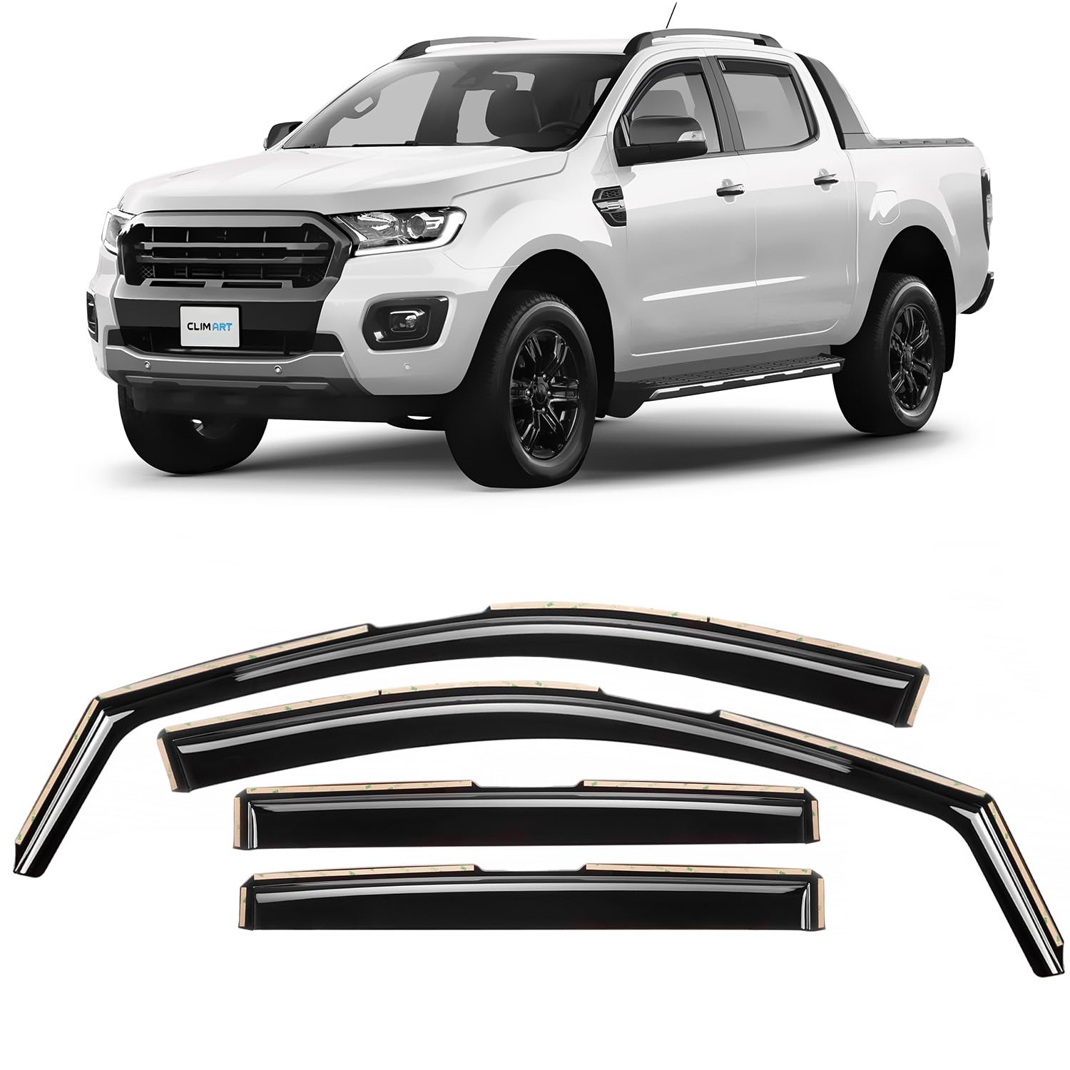 CLIM ART Windabweiser für/kompatible mit Ford Ranger 2011-2023 - Integrierte Regenabweiser - Autofenster Sonnen-&Regenschutz - Windabweiser Autofenster - Einfache Montage - Garantie 4 Set von CLIM ART