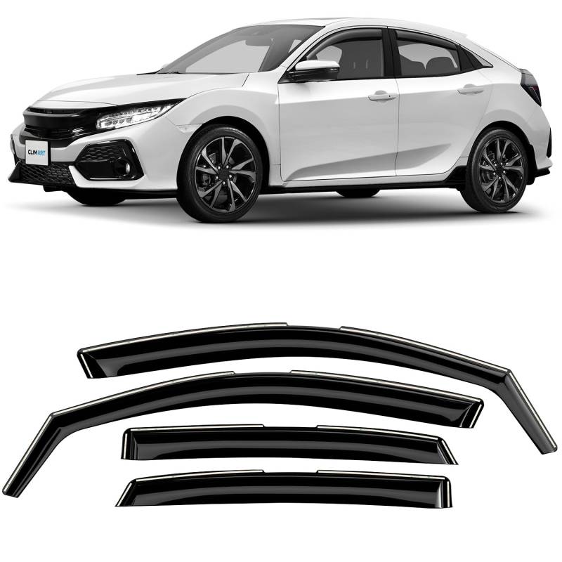 CLIM ART Windabweiser für/kompatible mit Honda Civic 2016-2021 Schrägheck X - Integrierte Regenabweiser - Autofenster Sonnen-&Regenschutz - Windabweiser Autofenster - Einfache Montage - Garantie 4 Set von CLIM ART