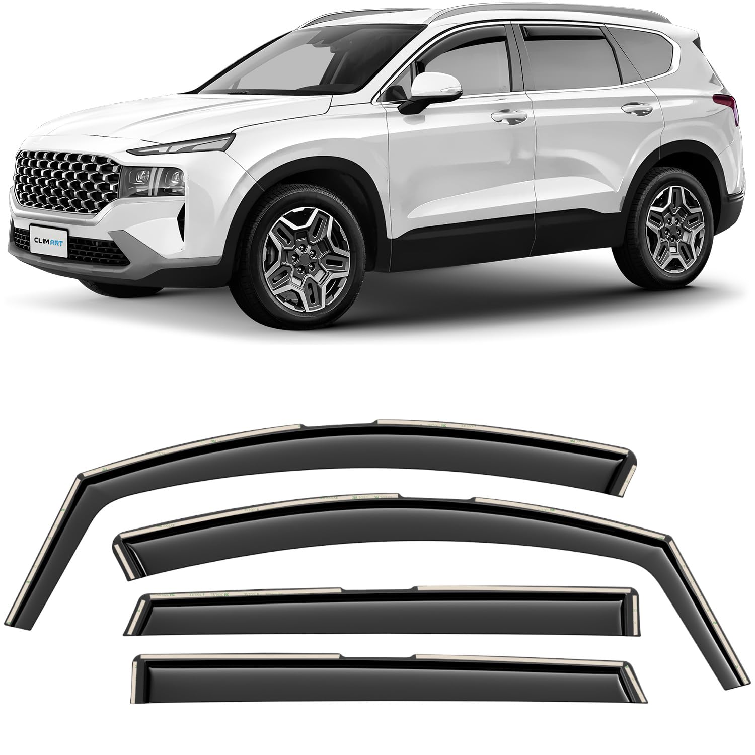 CLIM ART Windabweiser für/kompatible mit Hyundai Santa Fe 2018-2024 IV - Integrierte Regenabweiser - Autofenster Sonnen-&Regenschutz - Windabweiser Autofenster - Einfache Montage - Garantie 4 Set von CLIM ART