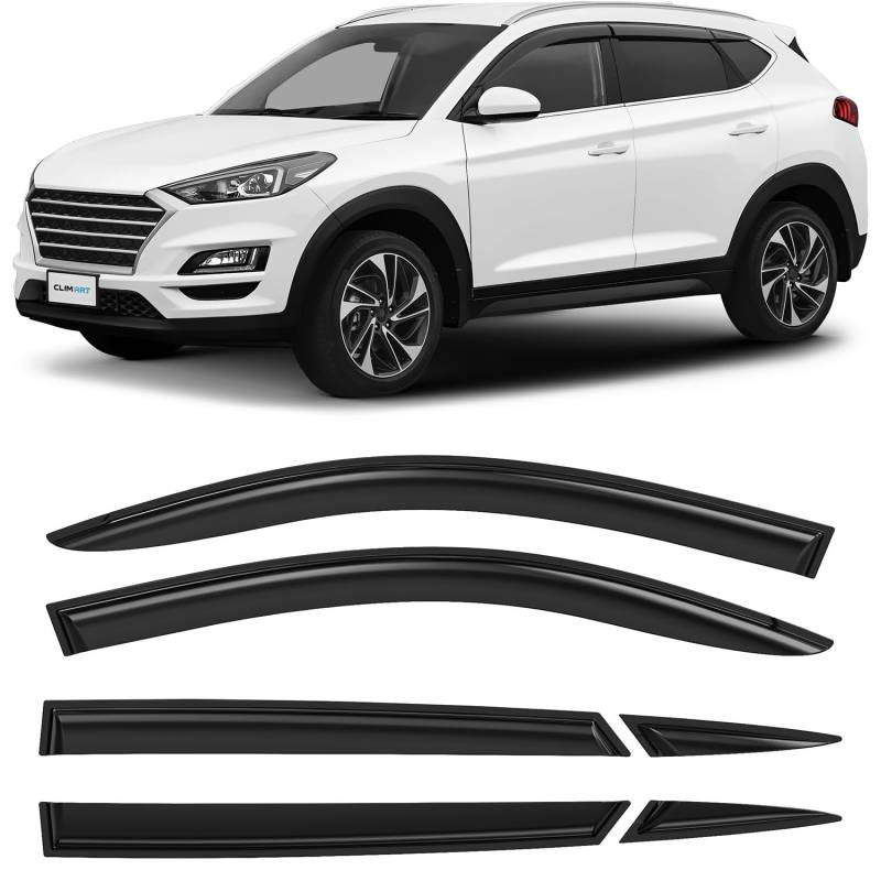 CLIM ART Windabweiser für/kompatible mit Hyundai Tucson Zubehör 2015-2020 TL - Stick-on Regenabweiser - Autofenster Sonnen-&Regenschutz - Windabweiser Autofenster - Einfache Montage - Garantie 6 Set von CLIM ART