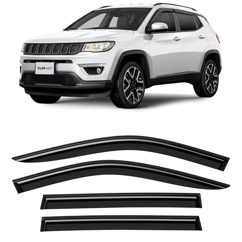 CLIM ART Windabweiser für/kompatible mit Jeep Compass 2016-2025 - Stick-on Regenabweiser - Autofenster Sonnen-& Regenschutz - Windabweiser Autofenster - Einfache Montage - Garantie 4 Set S von CLIM ART