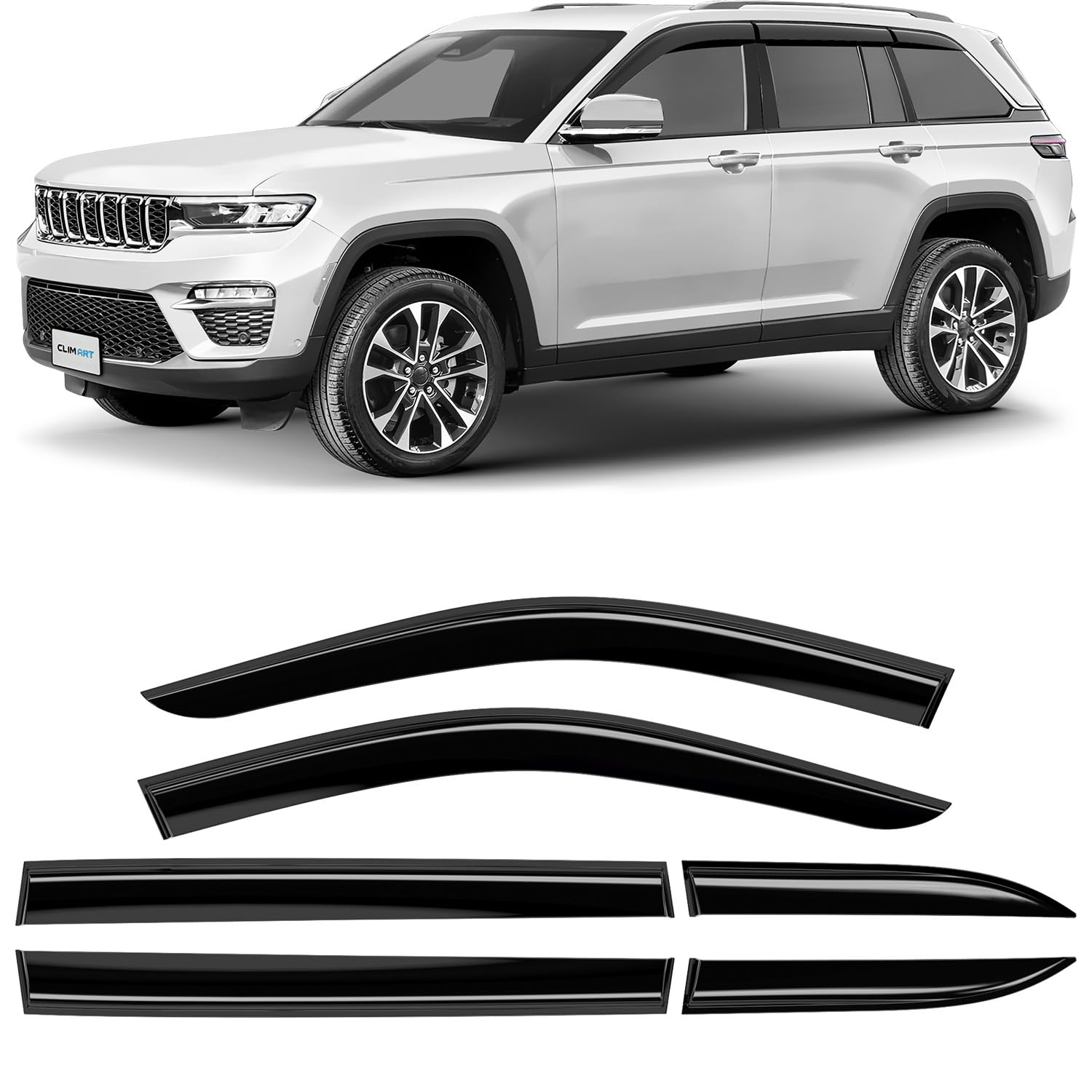 CLIM ART Windabweiser für/kompatible mit Grand Cherokee 2021-2025 SUV - Stick-on Regenabweiser - Autofenster Sonnen-& Regenschutz - Windabweiser Autofenster - Einfache Montage - Garantie 6 Set von CLIM ART