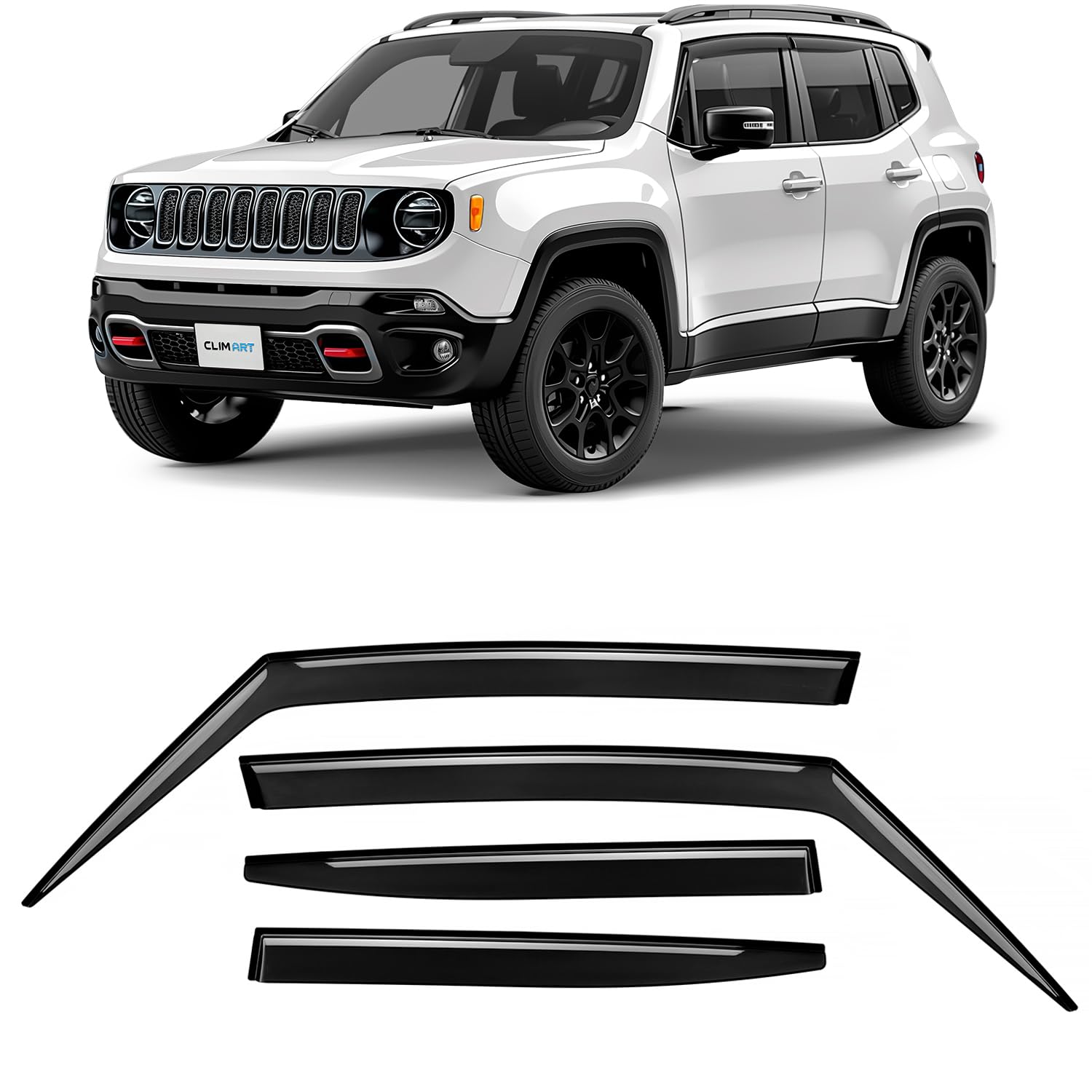 CLIM ART Windabweiser für/kompatible mit Jeep Renegade 2014-2025 SUV - Stick-on Regenabweiser - Autofenster Sonnen-& Regenschutz - Windabweiser Autofenster - Einfache Montage - Garantie 4 Set von CLIM ART