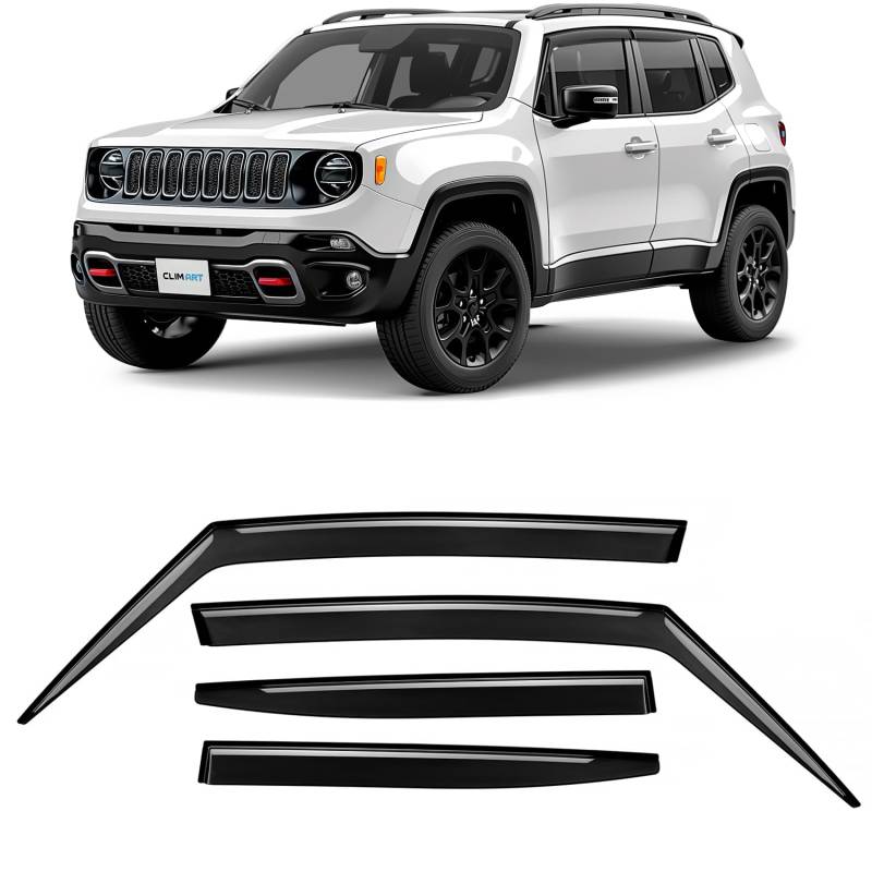 CLIM ART Windabweiser für/kompatible mit Jeep Renegade 2014-2025 SUV - Stick-on Regenabweiser - Autofenster Sonnen-& Regenschutz - Windabweiser Autofenster - Einfache Montage - Garantie 4 Set von CLIM ART