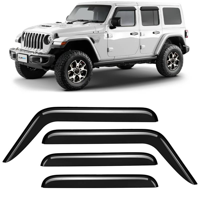 CLIM ART Windabweiser für/kompatible mit Jeep Wrangler 2018-2025 (IV JL) - Stick-on Regenabweiser - Autofenster Regenschutz - Ermöglichen Frischluft - Waschstraßenfest - Einfache Montage 4 Set von CLIM ART