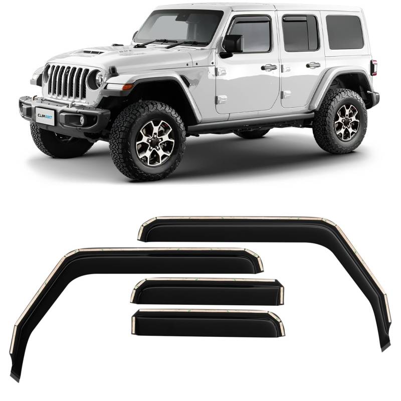 CLIM ART Windabweiser für/kompatible mit Jeep Wrangler 2018-2025 IV (JL) - Integrierte Regenabweiser - Autofenster Sonnen-&Regenschutz - Windabweiser Autofenster - Einfache Montage - Garantie 4 Set S von CLIM ART