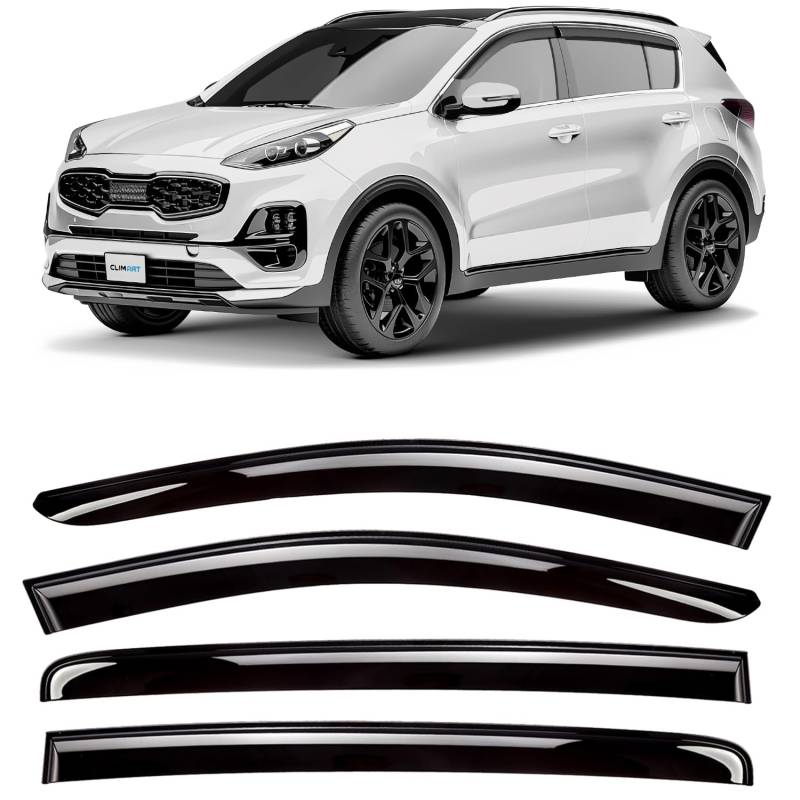 CLIM ART Windabweiser für/kompatible mit Kia Sportage SUV Zubehör 2016-2021 QL MK4 - Stick-on Regenabweiser - Autofenster Regenschutz - Windabweiser Autofenster - Einfache Montage - Garantie 4 Set von CLIM ART