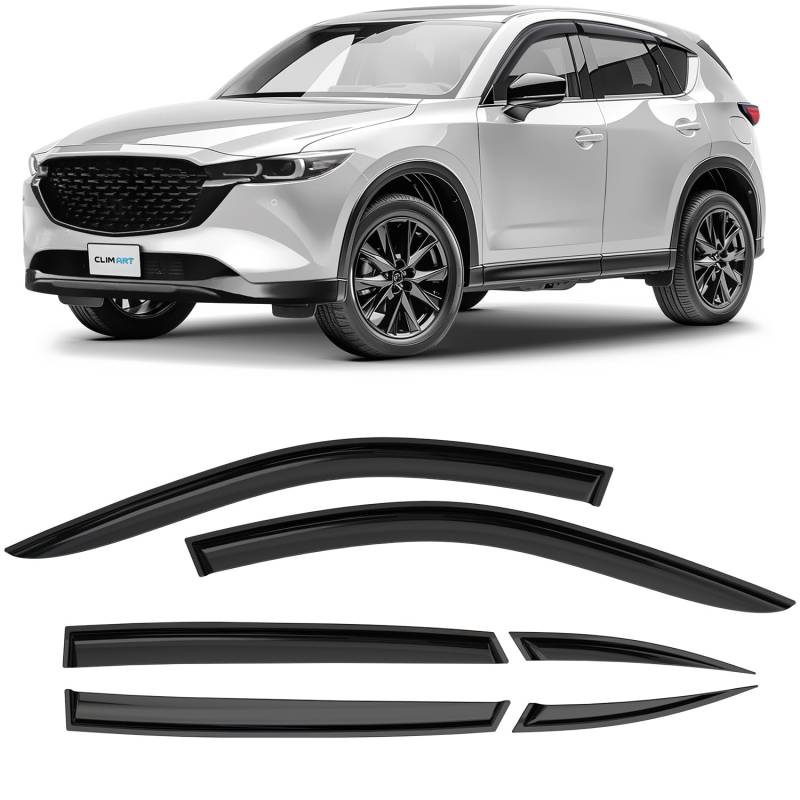 CLIM ART Windabweiser für/kompatible mit Mazda CX-5 2017-2025 (II) KF - Stick-on Regenabweiser - Autofenster Sonnen-& Regenschutz - Windabweiser Autofenster - Einfache Montage - Garantie 6 Set von CLIM ART