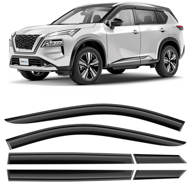 CLIM ART Windabweiser für/kompatible mit Nissan X-Trail 2022-2025 (IV) - Stick-on Regenabweiser - Autofenster Sonnen-& Regenschutz - Windabweiser Autofenster - Einfache Montage - Garantie 6 Set von CLIM ART