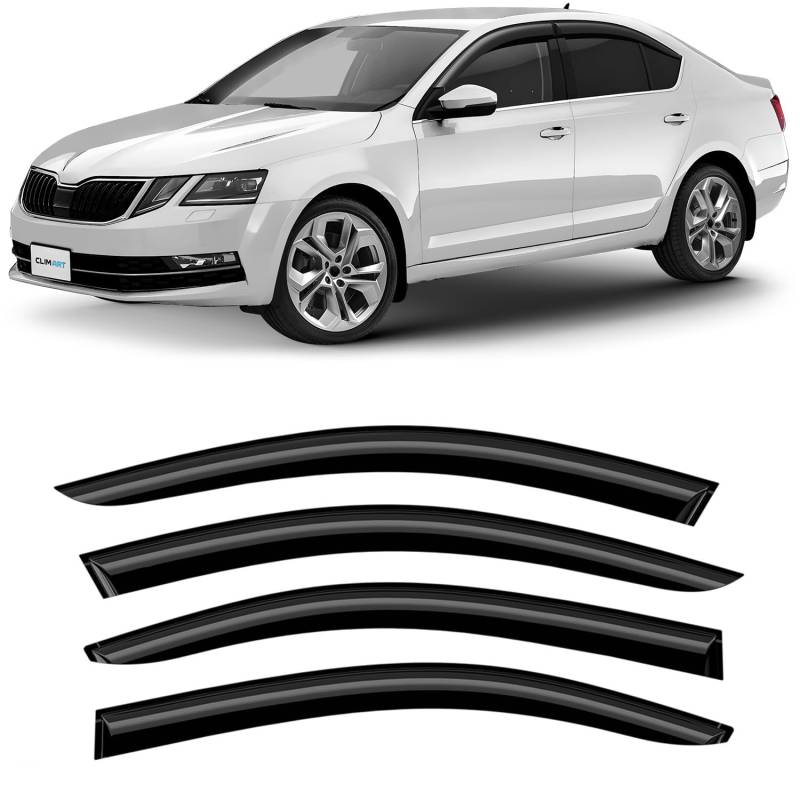 CLIM ART Windabweiser für/kompatible mit Skoda Octavia 2013-2019 (III) - Stick-on Regenabweiser - Autofenster Sonnen-& Regenschutz - Windabweiser Autofenster - Einfache Montage - Garantie 4 Set von CLIM ART