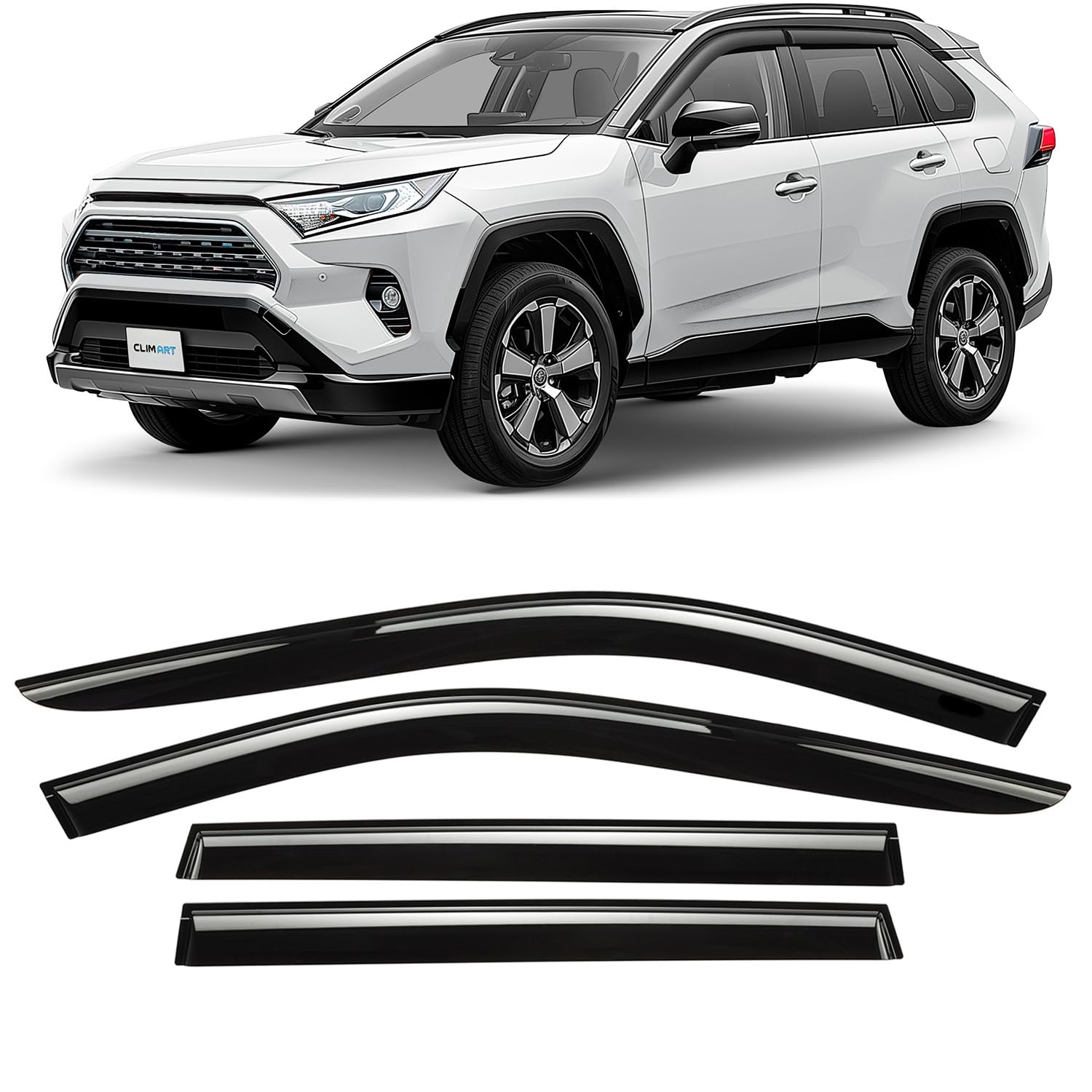 CLIM ART Windabweiser für/kompatible mit Toyota RAV4 2019-2025 (V) - Stick-on Regenabweiser - Autofenster Sonnen-& Regenschutz - Windabweiser Autofenster - Einfache Montage - Garantie 4 Set D von CLIM ART