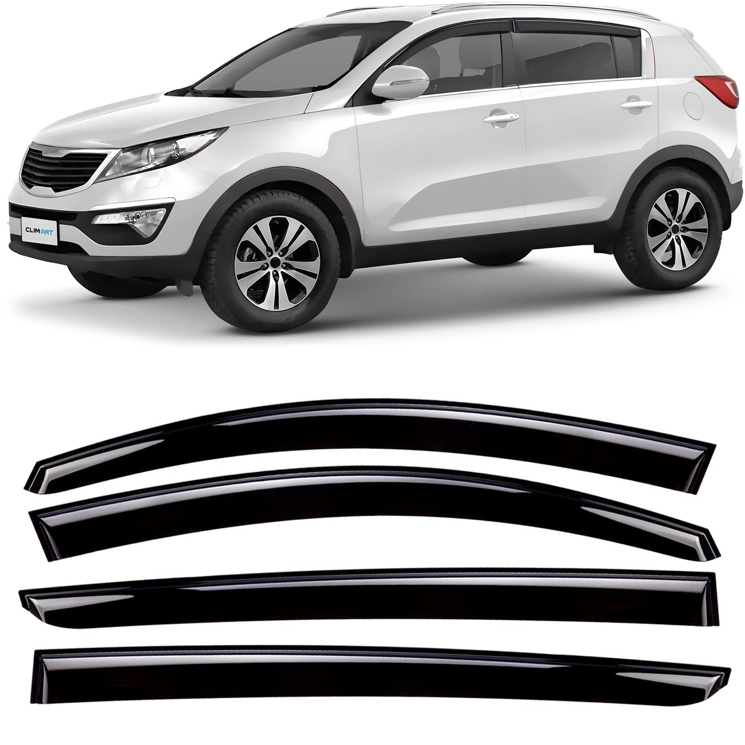 CLIM ART Windabweiser für/kompatible mit Kia Sportage Zubehör 2010-2015 SL - Stick-on Regenabweiser - Autofenster Sonnen-& Regenschutz - Windabweiser Autofenster - Einfache Montage - Garantie 4 Set von CLIM ART