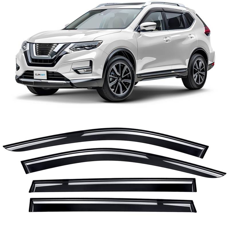 CLIM ART Windabweiser für/kompatible mit Nissan X-Trail 2014-2021 (III) - Stick-on Regenabweiser - Autofenster Sonnen-& Regenschutz - Windabweiser Autofenster - Einfache Montage - Garantie 4 Set von CLIM ART