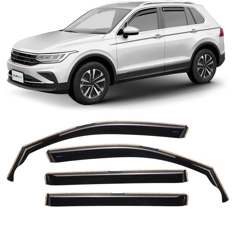 CLIM ART Windabweiser für/kompatible mit Volkswagen Tiguan 2016-2025 nicht für Allspace -Integrierte Regenabweiser - Autofenster Sonnen-&Regenschutz- Windabweiser Autofenster - Einfache Montage -4 Set von CLIM ART
