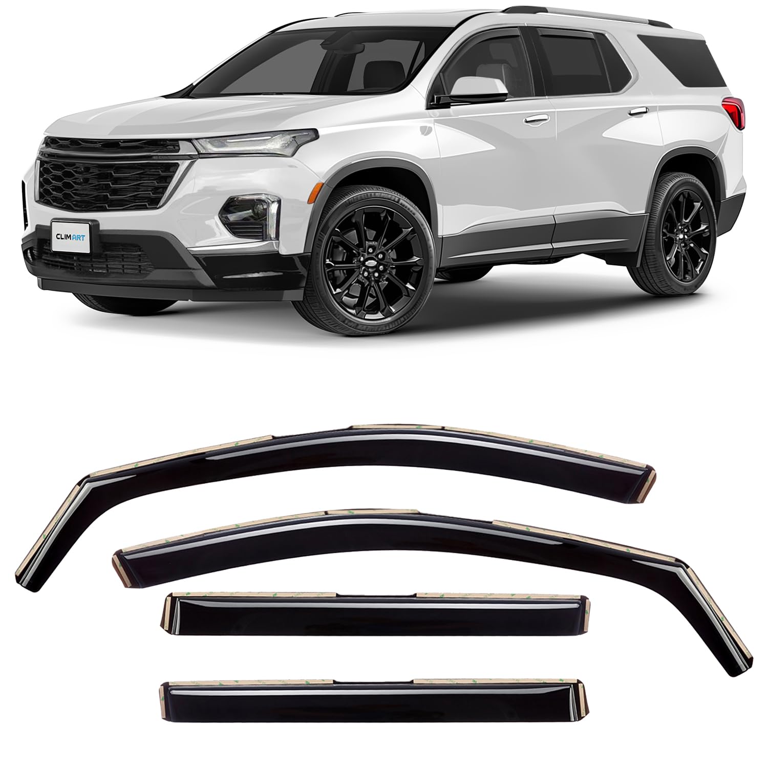 CLIM ART in-Channel Unglaublich langlebiger Regenschutz für Chevrolet (Chevy) Traverse 2018–2024, Original Fensterabweiser Lüftungsabweiser Lüftungsabweiser Lüftungsfenster Visiere Dark Smoke von CLIM ART