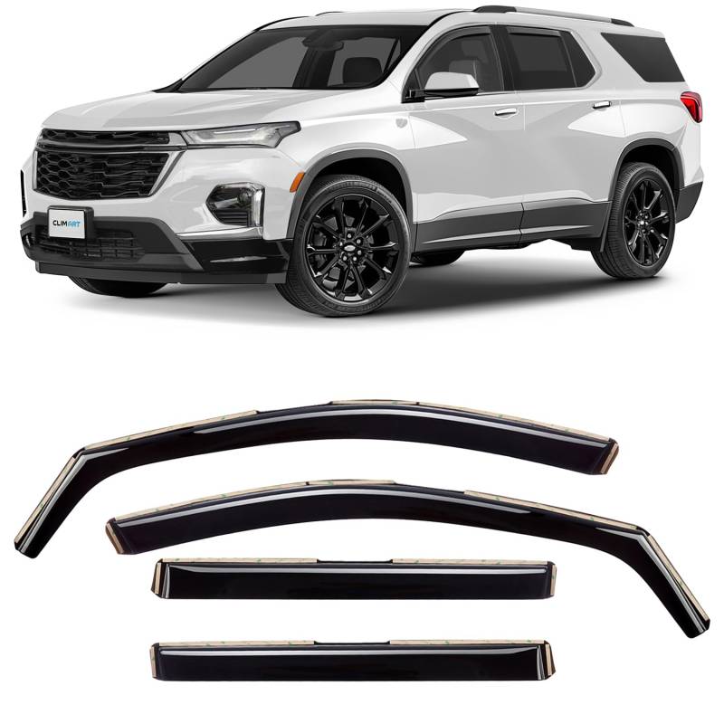 CLIM ART in-Channel Unglaublich langlebiger Regenschutz für Chevrolet (Chevy) Traverse 2018–2024, Original Fensterabweiser Lüftungsabweiser Lüftungsabweiser Lüftungsfenster Visiere Dark Smoke von CLIM ART