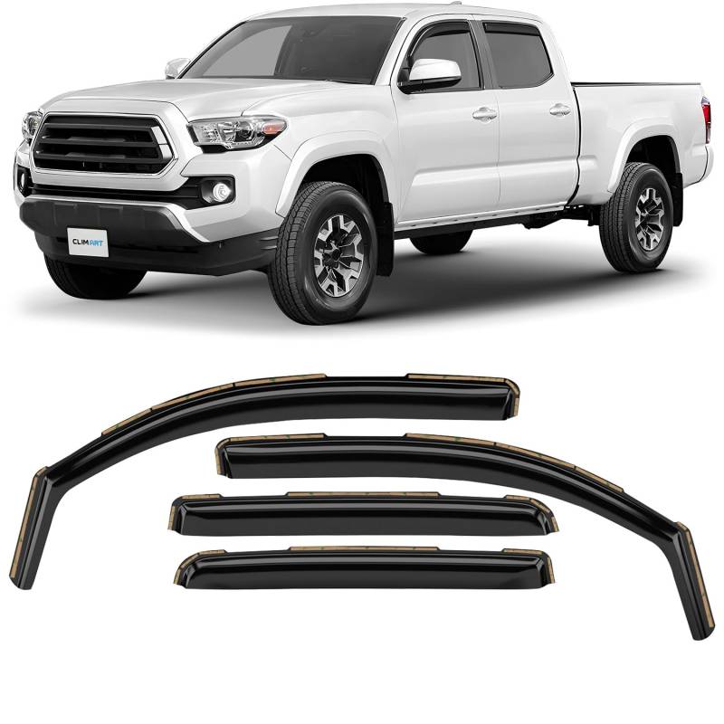 CLIM ART in-Channel Unglaublich langlebiger Regenschutz für Toyota Tacoma 2016-2023 Doppelkabine LKW-Zubehör Lüftungsfenster Visiere Entlüftungsabweiser Original Fensterabweiser 4 Stück - 616173 von CLIM ART