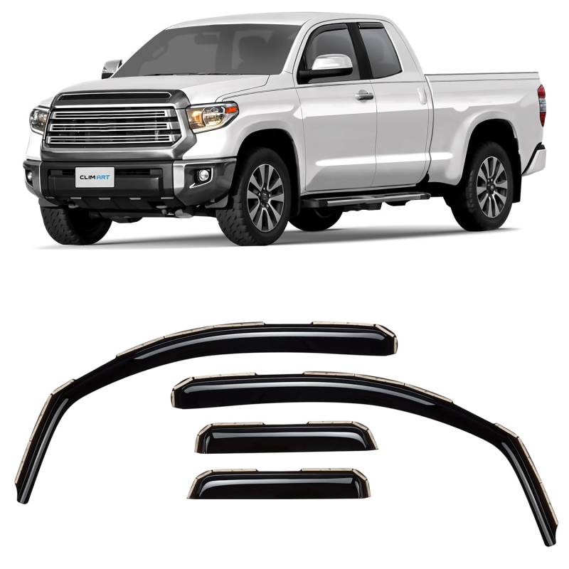 CLIM ART in-Channel Unglaublich langlebiger Regenschutz für Toyota Tundra 2007–2021 Doppelkabine Original Fensterabweiser Lüftungsfenster Visiere Entlüftungsabweiser Dark Smoke Truck Zubehör 4 Stück - von CLIM ART