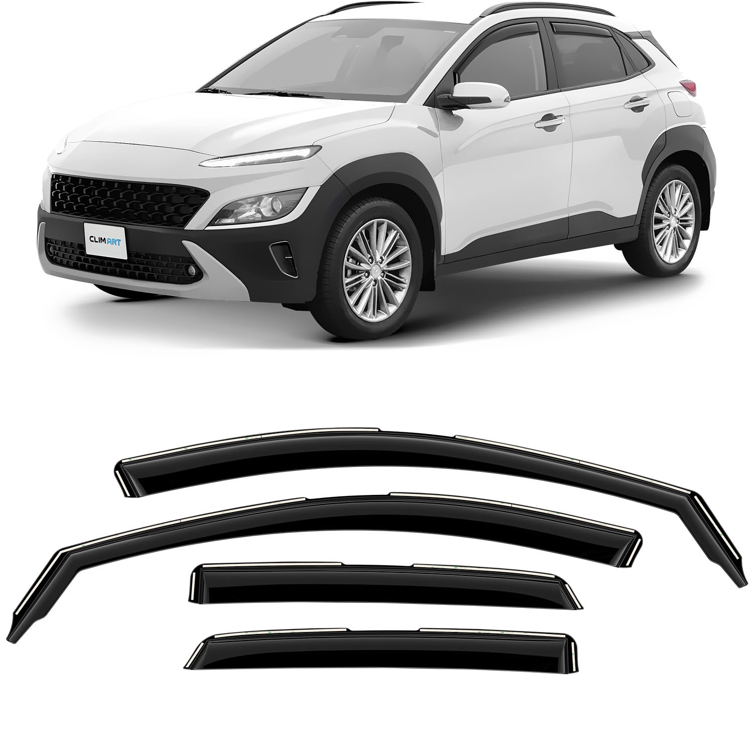 CLIM ART Windabweiser für/kompatible mit Hyundai Kona 2018-2022 SUV (MK1) - Integrierte Regenabweiser - Autofenster Sonnen-&Regenschutz - Windabweiser Autofenster - Einfache Montage - Garantie 4 Set CLIM ART Windabweiser für/kompatible mit Hyundai Kona 2018-2022 SUV (MK1) - Integrierte Regenabweiser - Autofenster Sonnen-&Regenschutz - Windabweiser Autofenster - Einfache Montage - Garantie 4 Set von CLIM ART