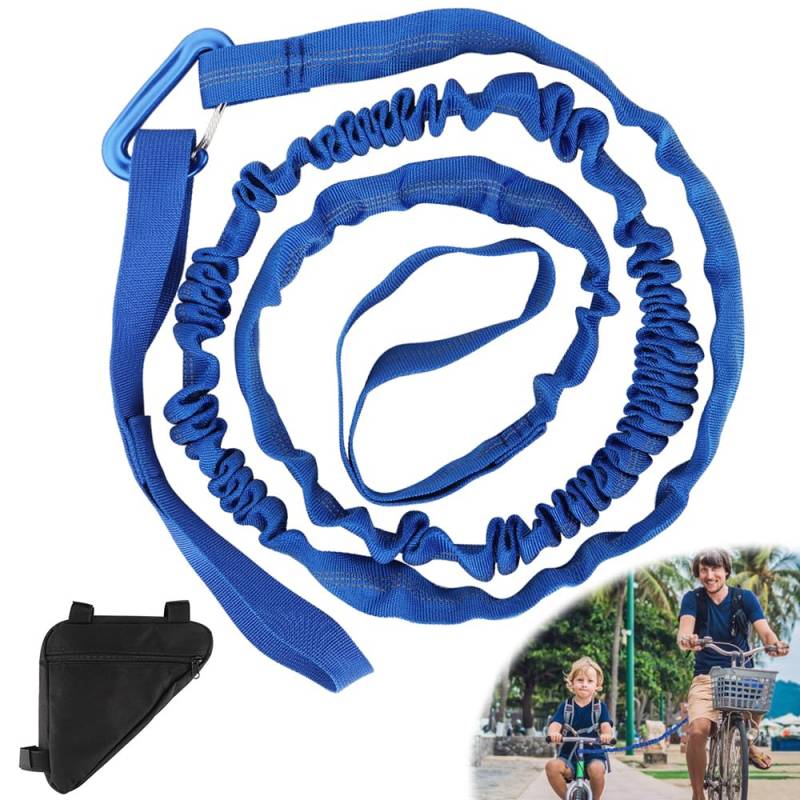 CLIUNT Abschleppseil Fahrrad Kinder, Fahrrad Abschleppseil Kinder, Fahrrad Bungee Abschleppseil, mit Dreiecktasche, Tragfähigkeit 500lbs, Blau von CLIUNT