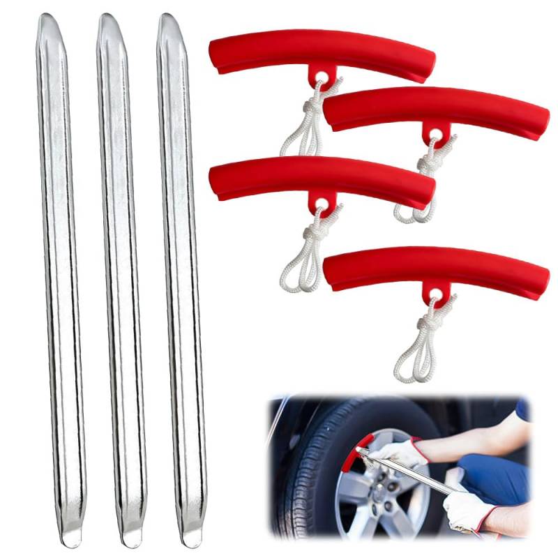 CLIUNT Reifenheber Reifen Montiereisen, 3 Stück 30CM Montierhebel Motorrad, Reifenmontierhebel, Montiereisen Werkzeug, mit 4 Rot Felgenschutz, für Auto Motorrad und Fahrrad von CLIUNT