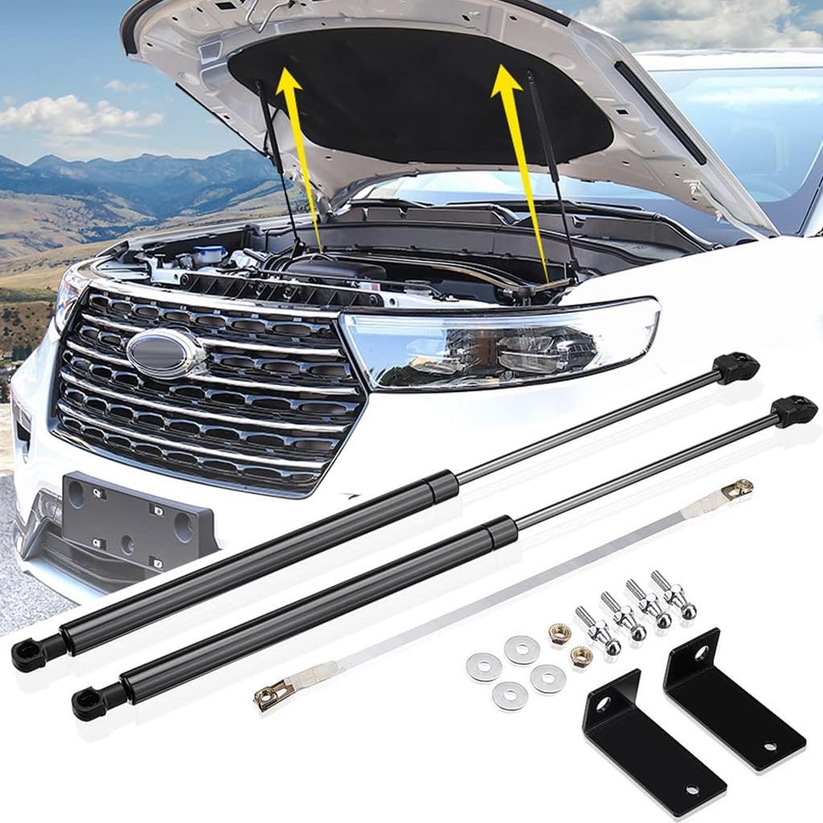 Gasdruckfeder Motorhauben Gasfeder Dämpfer Für Ford Explorer 2020 2021 2022 Base/XLT/Limited/Platinum/ST, Front Hood Bonnet Lift Unterstützung Pole Streben Gasdämpfer Haubenlift Motorhaubenlifte von CLKYHJKD