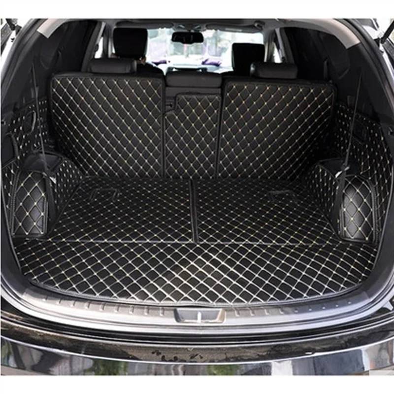 CLWYWUL Kofferraumwanne Teppich Kompatibel Mit Hyundai Für Palisade 7 8 Sitze 2020 2021 2022 2023 Kofferraummatten Kofferraumteppiche Auto All-Inclusive Kofferraummatte Gepäckauskleidung(Black Beige) von CLWYWUL