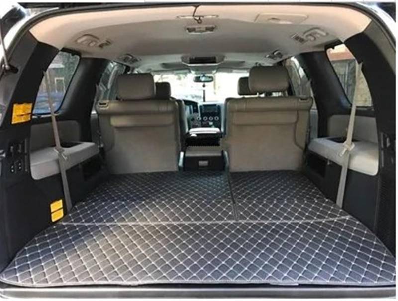 CLWYWUL Kofferraumwanne Teppich Kompatibel Mit Toyota Für Sequoia 7 Sitze 8 Sitze 2008 2009 2010 2011 2012 2013 2014 2015 2016 2017 2018 Kofferraummatten Liner Kofferraumteppiche(Black) von CLWYWUL