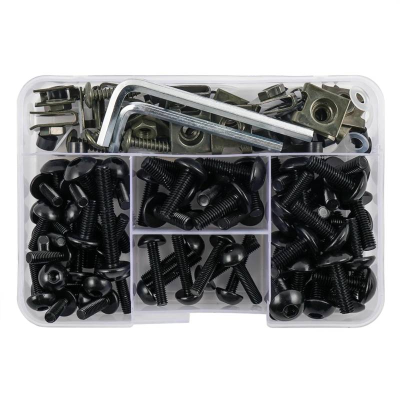 CLWYWUL Kompatibel Mit Suzuki Für 1100f Für 1300r Motorrad Verkleidungsschrauben Schrauben Mutter Komplettset Befestigungselemente Verkleidungsschraube Mutter Clip Kit Gewindeschrauben Set(Black) von CLWYWUL