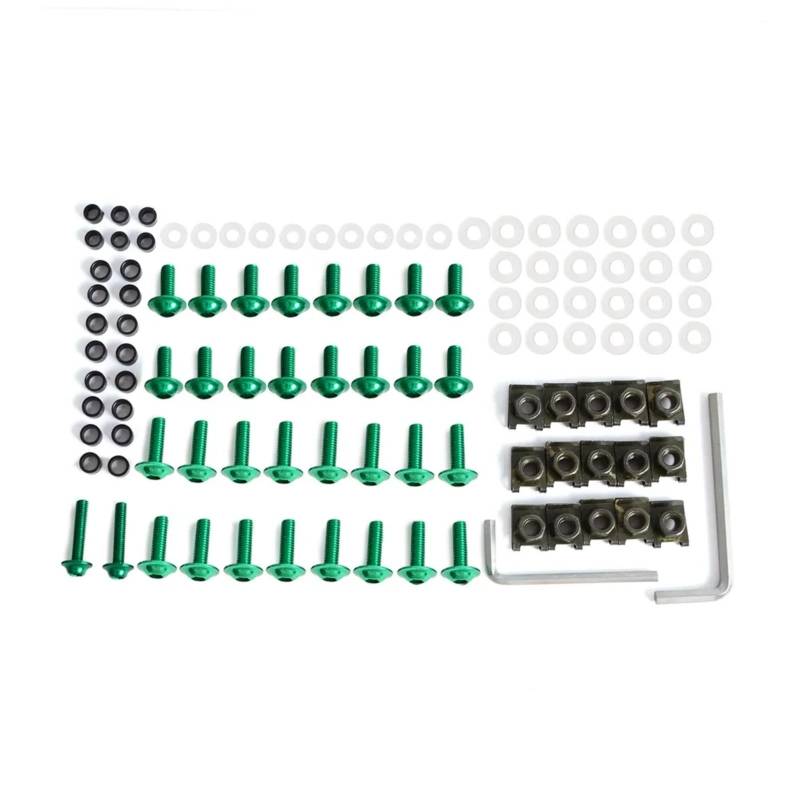 CLWYWUL Kompatibel Mit Yamaha Für YZF R1 2002 2003 Motorrad Grün Verkleidungsschrauben-Set Befestigungsclips Schraubenbolzen Geschwindigkeitsmuttern Nylon-Unterlegscheiben Gewindeschrauben Set von CLWYWUL