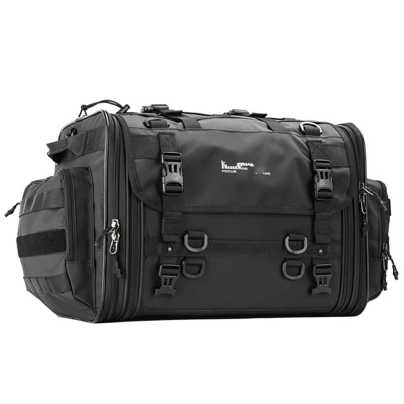 CLWYWUL Motorrad Hecktasche Motorrad-Satteltasche Gepäcktasche Seitentasche Motorrad-Rücksitztasche Reisegepäck 35–60 L Erweiterbare Motor-Heckgepäckträgertasche(1 PCS Black 40L-60L) von CLWYWUL