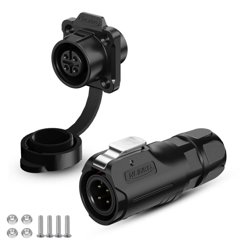 CNLINKO LP-12 Industrieller Wasserdichter Steckverbinder IP68 Rundsteckverbinder Schnellverschluss Luftfahrtstecker PBT-Gehäusestecker Aviation-Anschluss M12 2-8 Polig Flanschdose (4 Polig) von CNLINKO