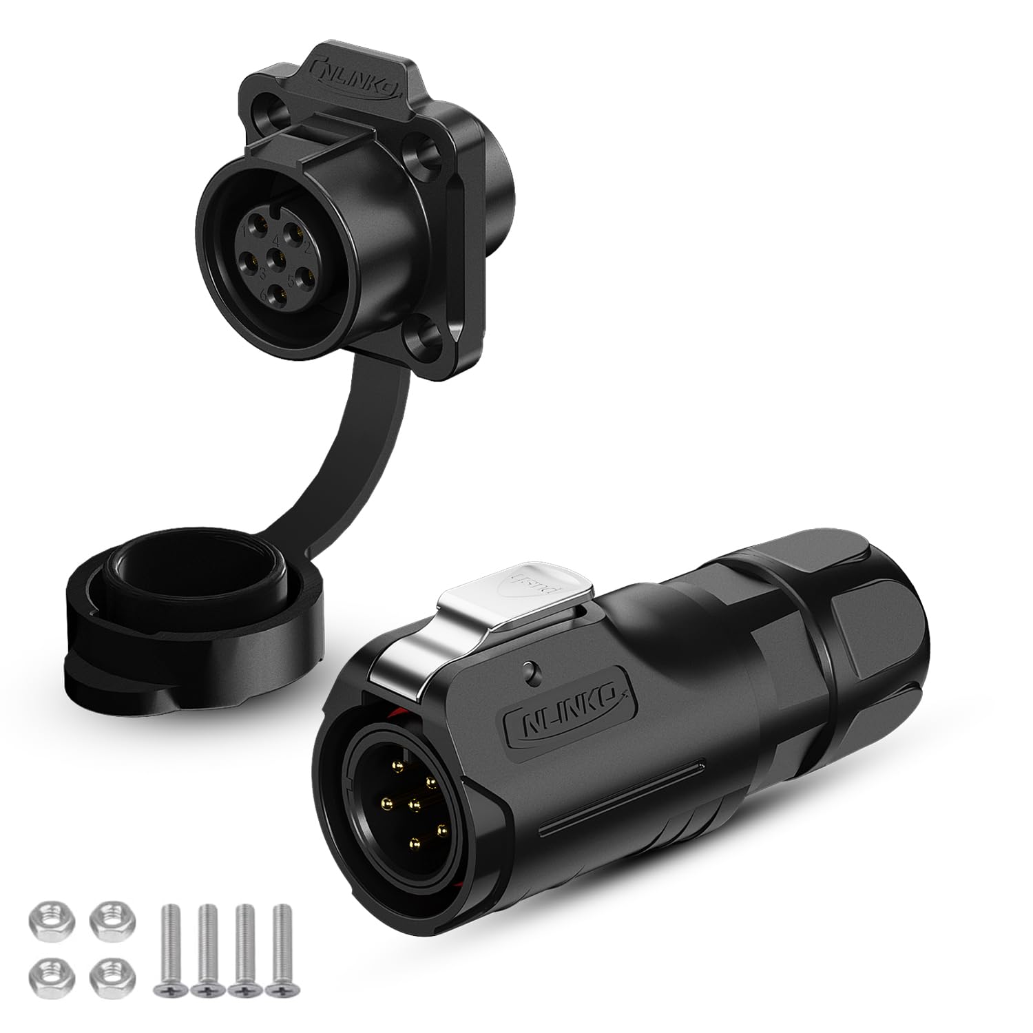 CNLINKO LP-12 Industrieller Wasserdichter Steckverbinder IP68 Rundsteckverbinder Schnellverschluss Luftfahrtstecker PBT-Gehäusestecker Aviation-Anschluss M12 2-8 Polig Flanschdose (6 Polig) von CNLINKO