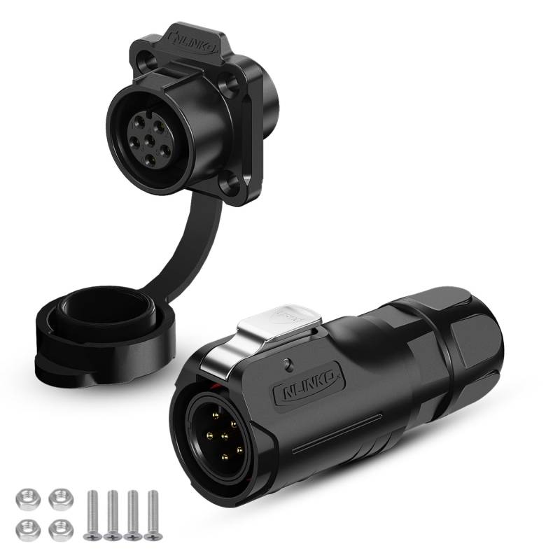 CNLINKO LP-12 Industrieller Wasserdichter Steckverbinder IP68 Rundsteckverbinder Schnellverschluss Luftfahrtstecker PBT-Gehäusestecker Aviation-Anschluss M12 2-8 Polig Flanschdose (6 Polig) von CNLINKO