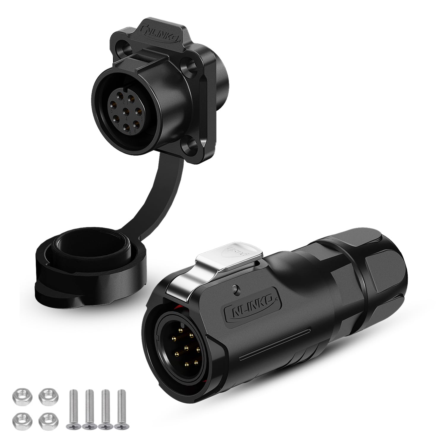 CNLINKO LP-12 Industrieller Wasserdichter Steckverbinder IP68 Rundsteckverbinder Schnellverschluss Luftfahrtstecker PBT-Gehäusestecker Aviation-Anschluss M12 2-8 Polig Flanschdose (8 Polig) von CNLINKO