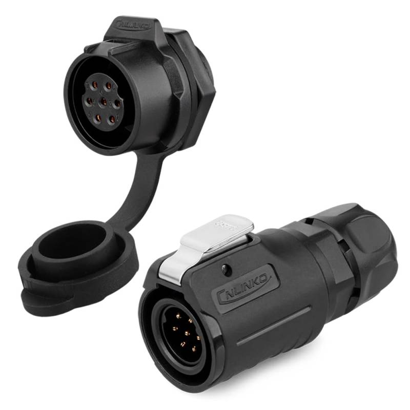 CNLINKO LP-16 Industrieller Wasserdichter Steckverbinder IP68 Rundsteckverbinder Schnellverschluss Luftfahrtstecker PBT-Gehäusestecker Aviation-Anschluss M16 2-9 Polig Gewindebuchse (7 Polig) von CNLINKO