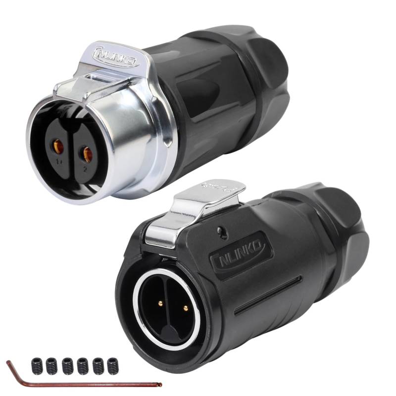 CNLINKO LP-20 2-Poliger Wasserdichter Stecker mit Schraubdesign, IP68 Aviation Rundstecker, M20 Stecker und Buchse Paar (LP20 2-Polig Schraubverbindung) von CNLINKO