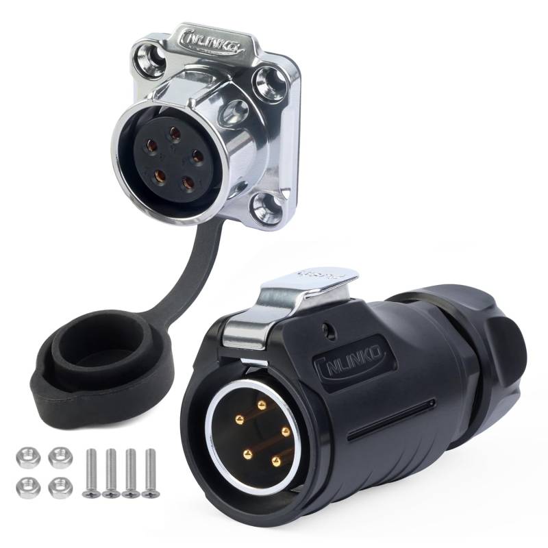 CNLINKO LP-20 Industrieller Wasserdichter Steckverbinder IP68 Rundsteckverbinder Schnellverschluss Luftfahrtstecker Anti-Interferenz-Shell Aviation-Anschluss M20 2-12 Polig Flanschdose (5 Polig) von CNLINKO