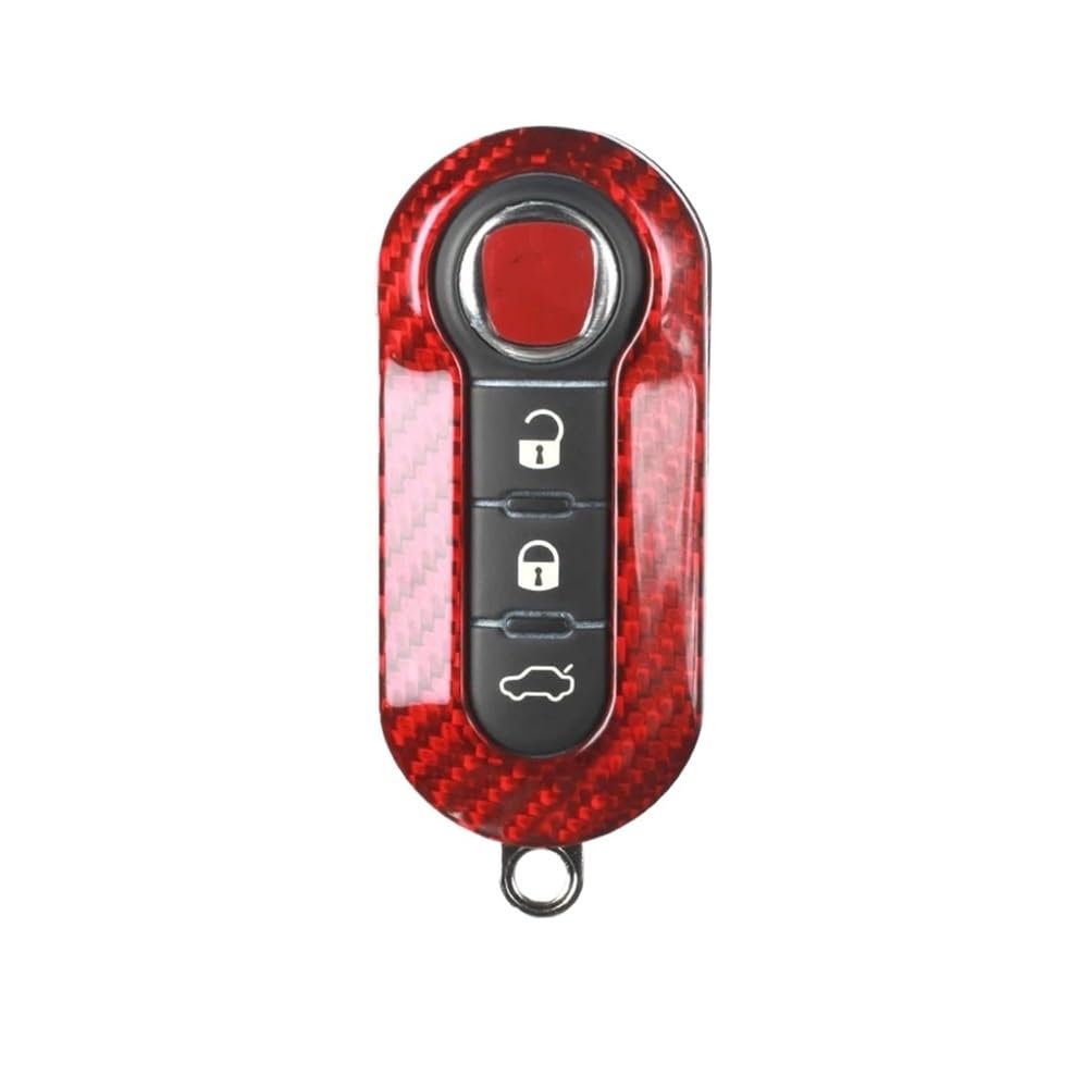 Schlüsselhülle Carbon Fiber Auto Remote Key Shell Cover Fob Fall Gehäuse Cap Kit Für 500L Für Panda Für Punto Für Bravo Für Punto Für Evo Für Abarth Auto Schlüsselgehäuse(Rood) von CNMVCJSAR