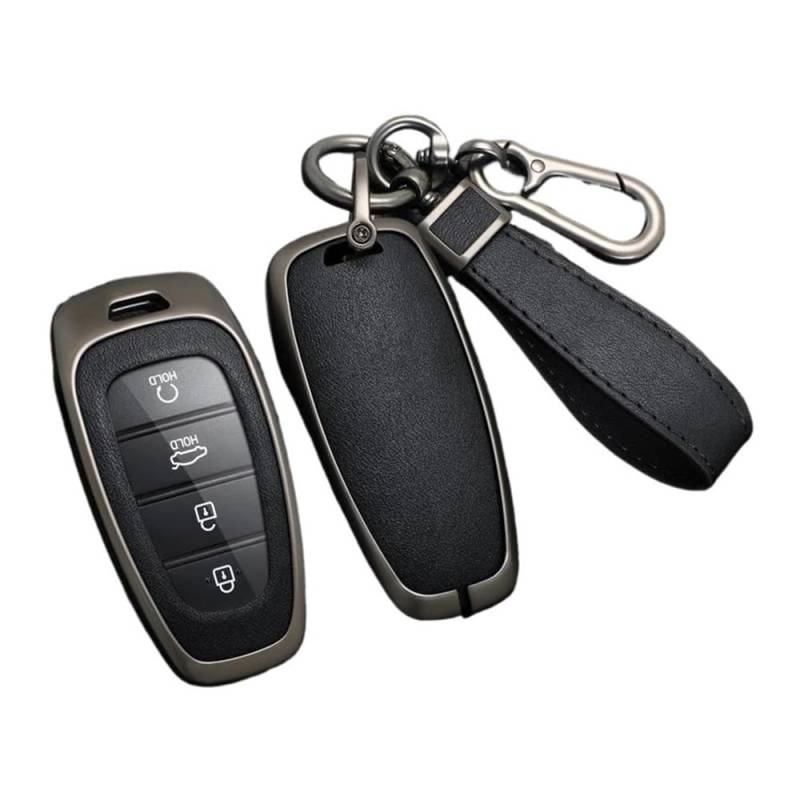 Schlüsselhülle Legierung Leder Auto Schlüssel Fall Abdeckung Für Hyundai Für Tucson Für Solaris Für Sonata Hybrid Nexo NX4 Für Santafe Dn8 2020 2021 2022 Auto Schlüsselgehäuse(Black Set) von CNMVCJSAR