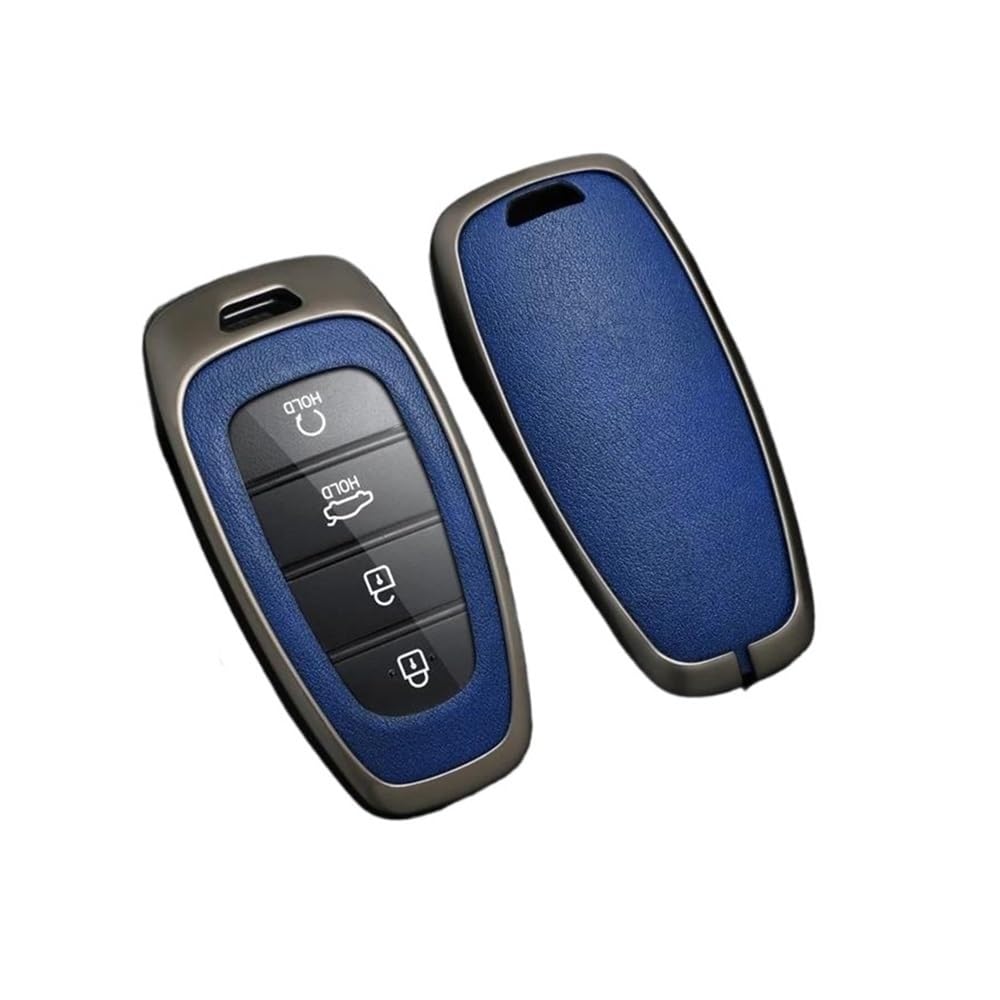 Schlüsselhülle Legierung Leder Auto Schlüssel Fall Abdeckung Für Hyundai Für Tucson Für Solaris Für Sonata Hybrid Nexo NX4 Für Santafe Dn8 2020 2021 2022 Auto Schlüsselgehäuse(Blue) von CNMVCJSAR