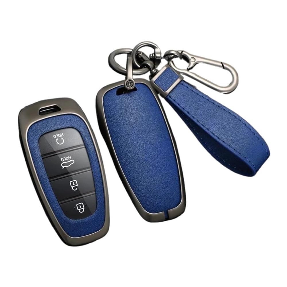 Schlüsselhülle Legierung Leder Auto Schlüssel Fall Abdeckung Für Hyundai Für Tucson Für Solaris Für Sonata Hybrid Nexo NX4 Für Santafe Dn8 2020 2021 2022 Auto Schlüsselgehäuse(Blue Set) von CNMVCJSAR