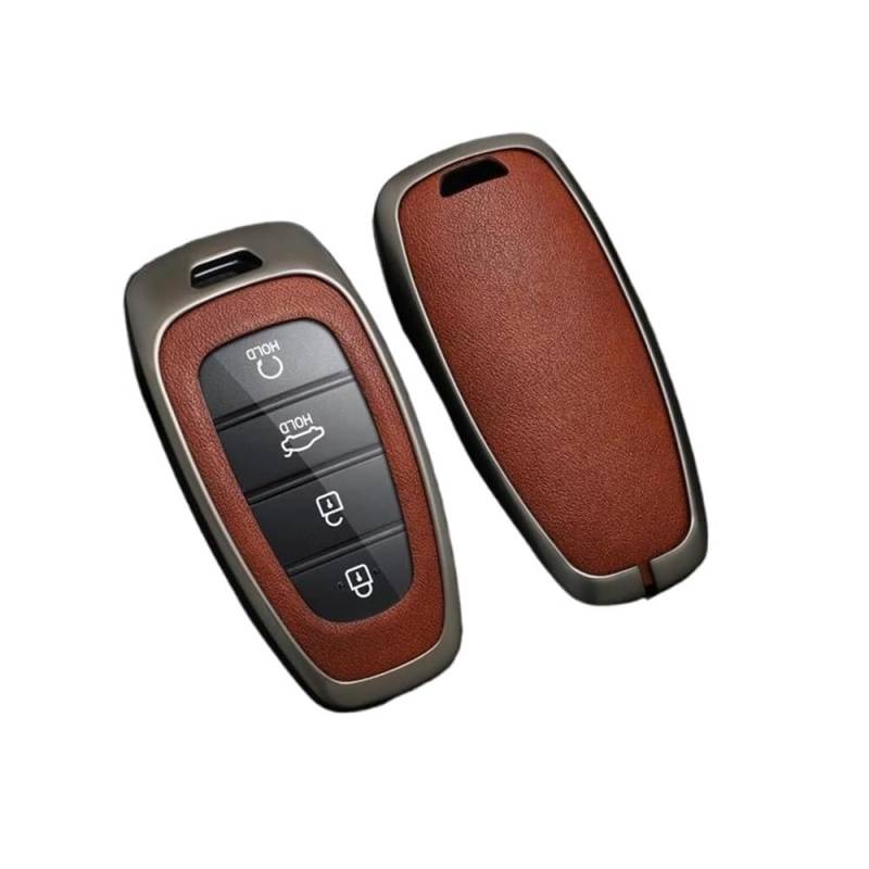 Schlüsselhülle Legierung Leder Auto Schlüssel Fall Abdeckung Für Hyundai Für Tucson Für Solaris Für Sonata Hybrid Nexo NX4 Für Santafe Dn8 2020 2021 2022 Auto Schlüsselgehäuse(Brown) von CNMVCJSAR