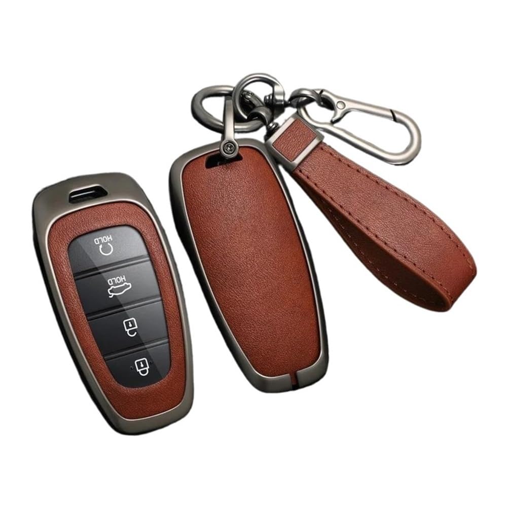 Schlüsselhülle Legierung Leder Auto Schlüssel Fall Abdeckung Für Hyundai Für Tucson Für Solaris Für Sonata Hybrid Nexo NX4 Für Santafe Dn8 2020 2021 2022 Auto Schlüsselgehäuse(Brown Set) von CNMVCJSAR
