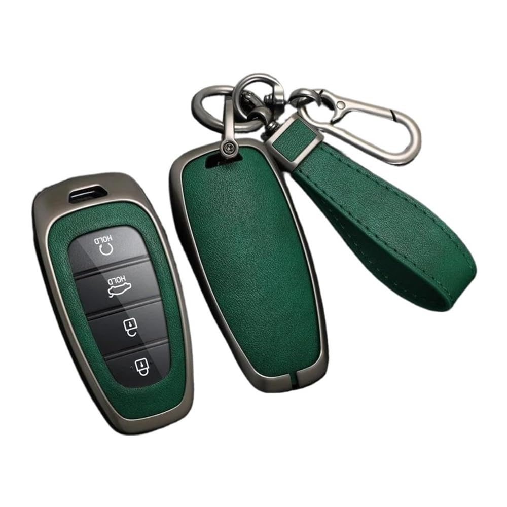 Schlüsselhülle Legierung Leder Auto Schlüssel Fall Abdeckung Für Hyundai Für Tucson Für Solaris Für Sonata Hybrid Nexo NX4 Für Santafe Dn8 2020 2021 2022 Auto Schlüsselgehäuse(Green Set) von CNMVCJSAR
